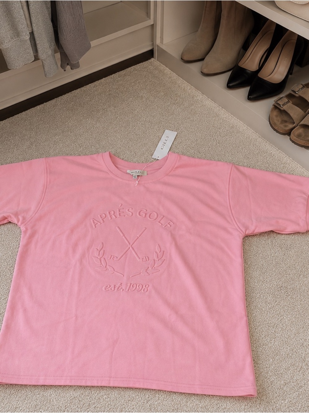 Women’s Pink Embossed Logo Tee